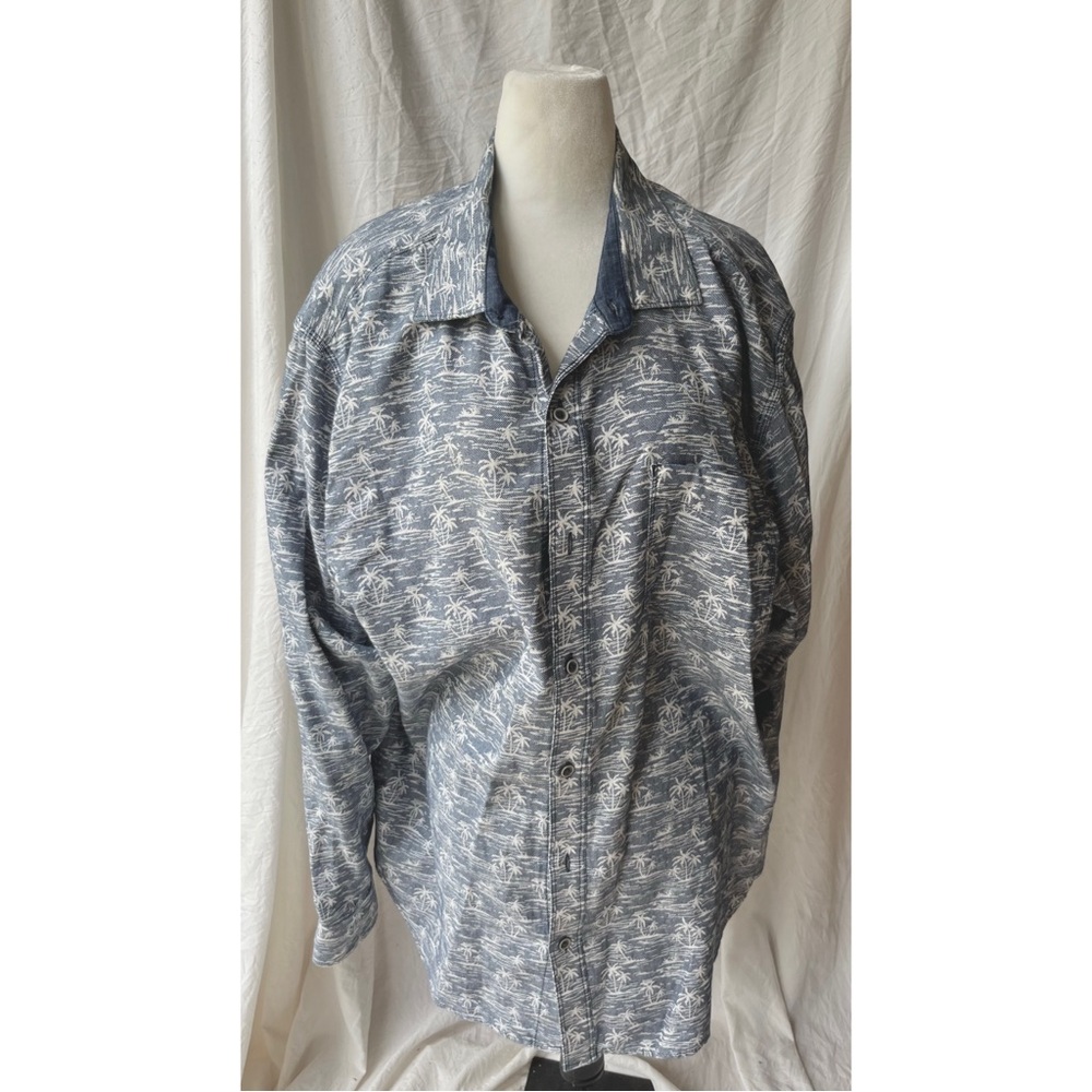 vintage tommy bahama long sleeve blue and white tropical print button-up shirt